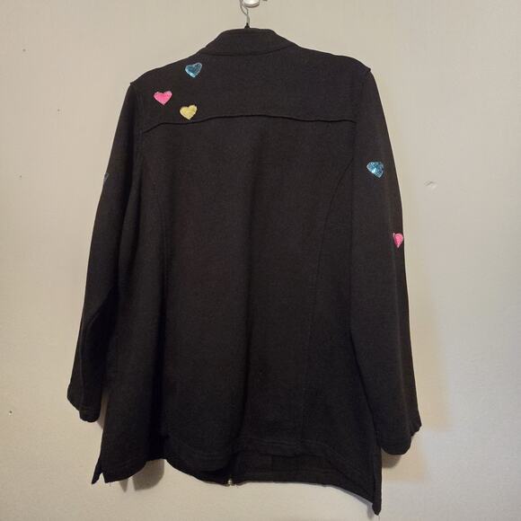 Vtg Quacker Factory Hearts Jacket Womens LG Fleece Embroidered Sequins Colorful - Picture 10 of 11